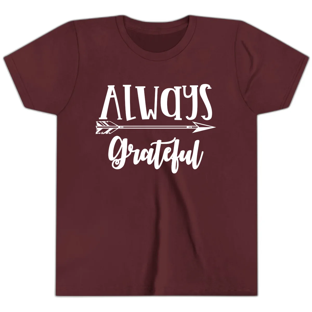Always Grateful Arrow Design Youth T-Shirt in Maroon