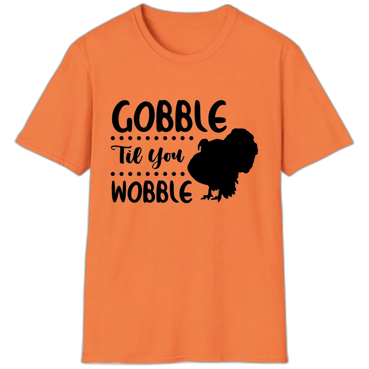 Gobble Til You Wobble Turkey Design T-Shirt in Heather Orange