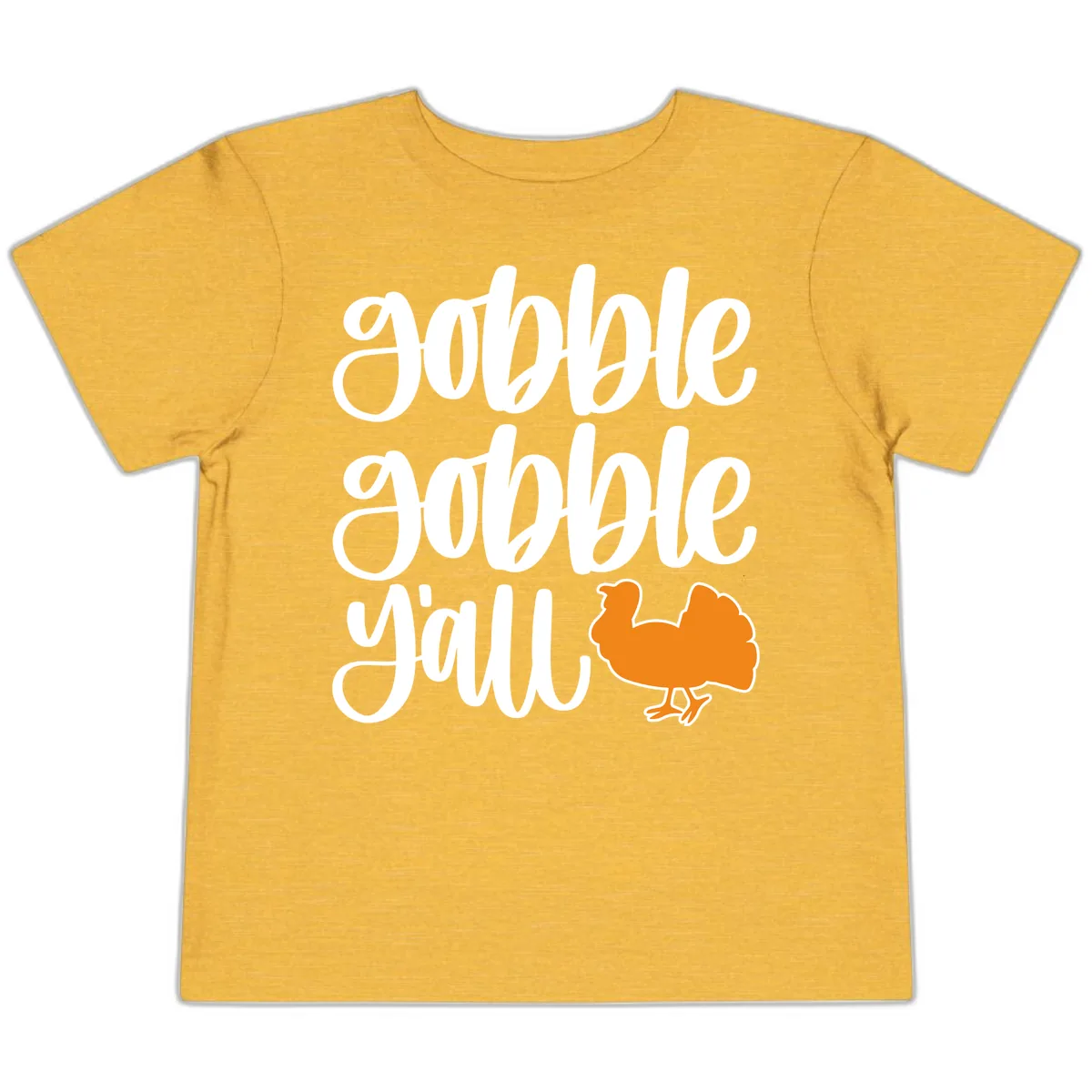 Gobble Gobble Y'all Turkey Design Toddler T-Shirt in Heather Yellow Gold