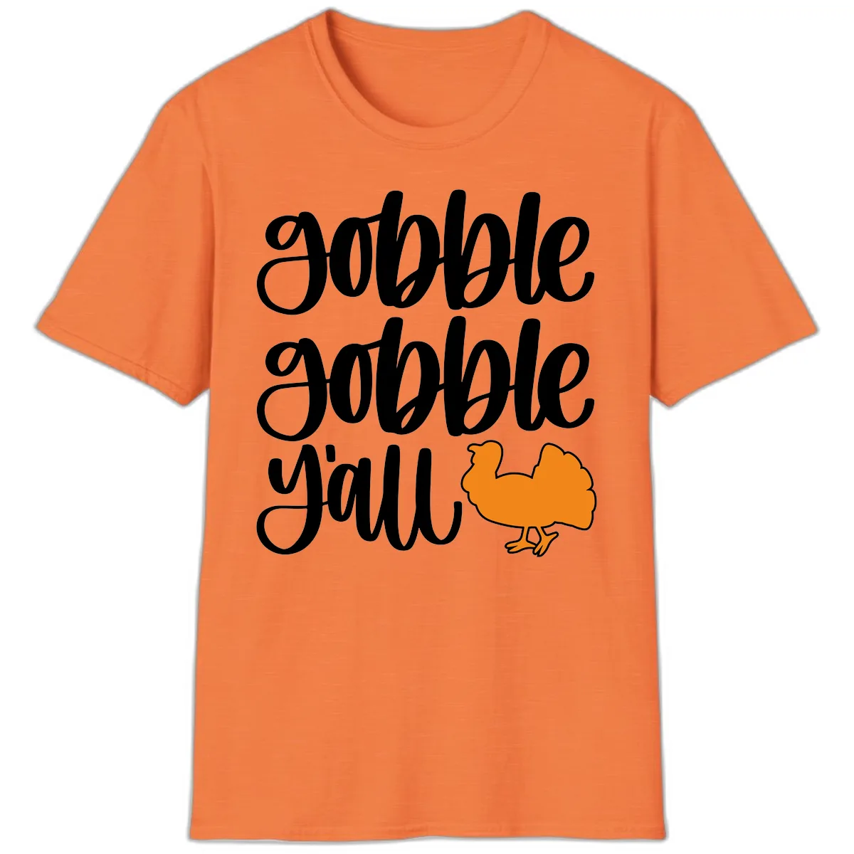 Gobble Gobble Y'all Turkey Design T-Shirt in Heather Orange