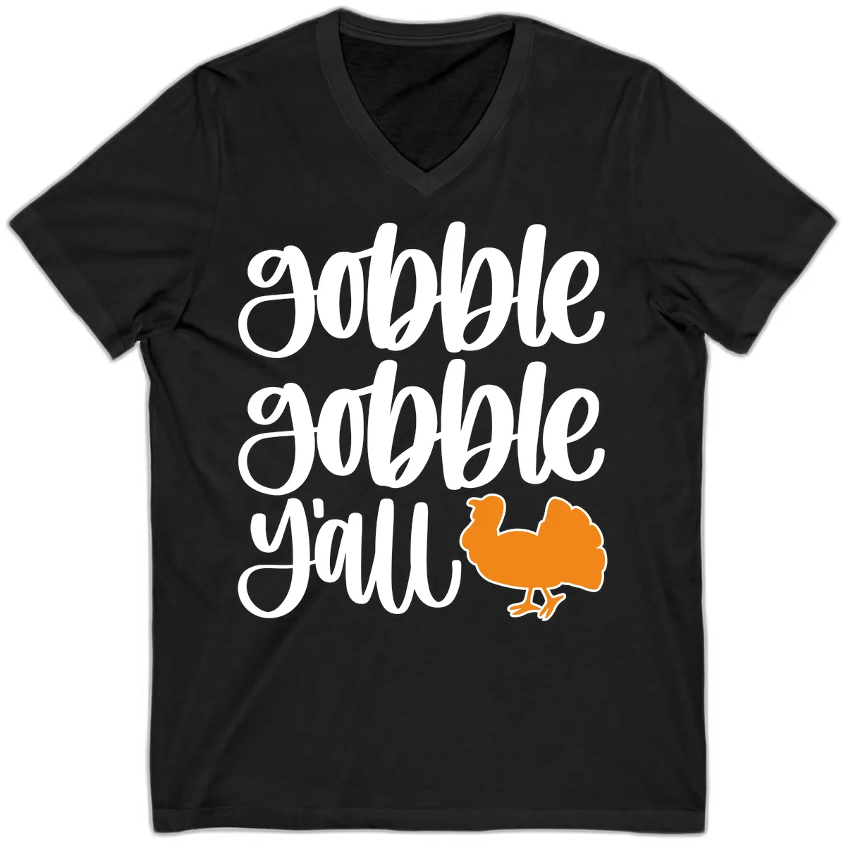 Gobble Gobble Y'all Turkey Design V-Neck in Black