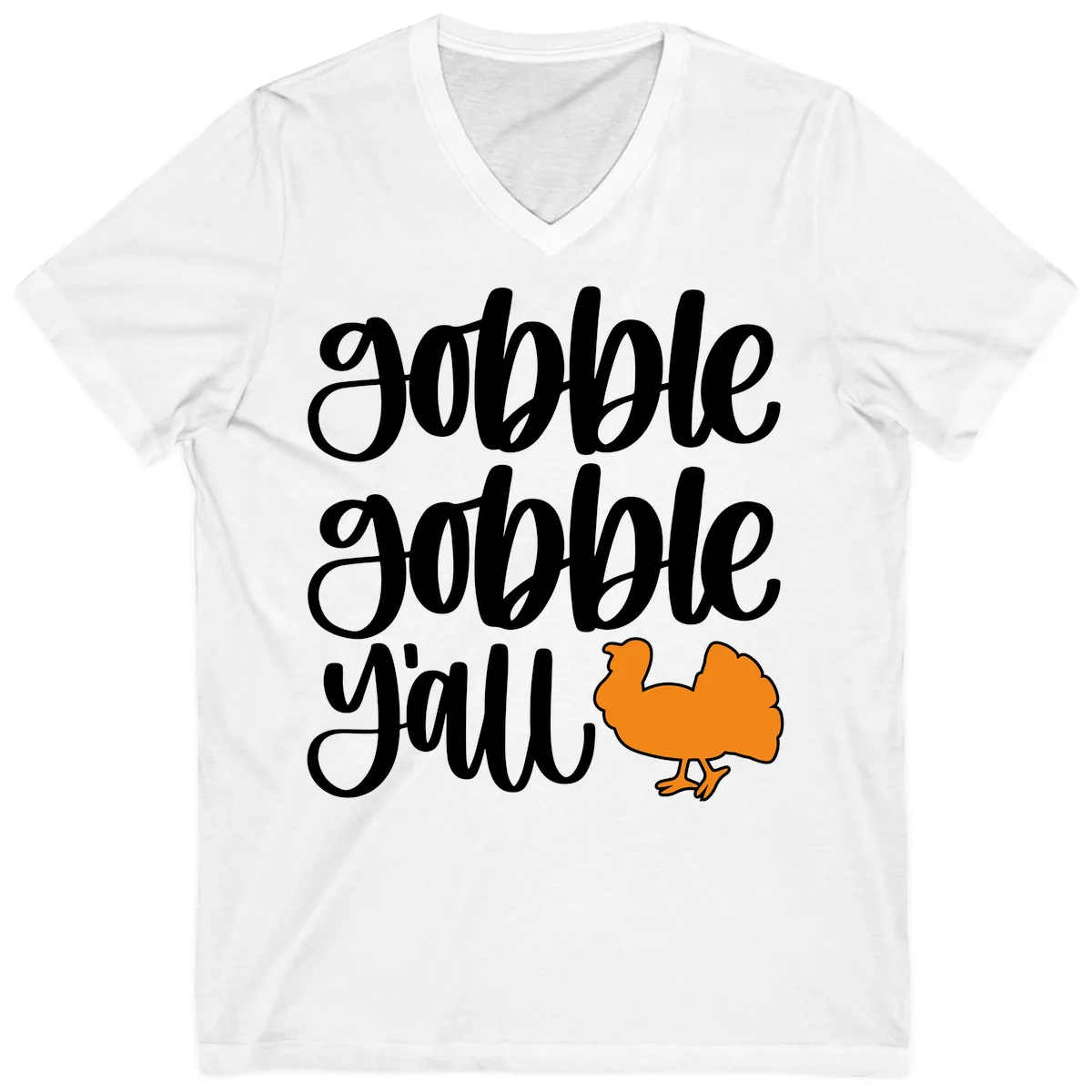 Gobble Gobble Y'all Turkey Design V-Neck in White