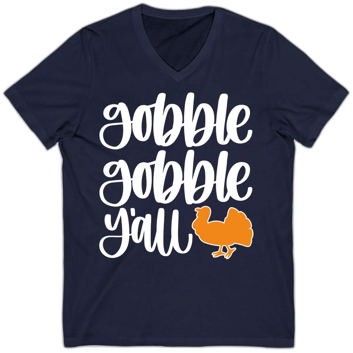 Gobble Gobble Y'all Turkey Design V-Neck in Navy