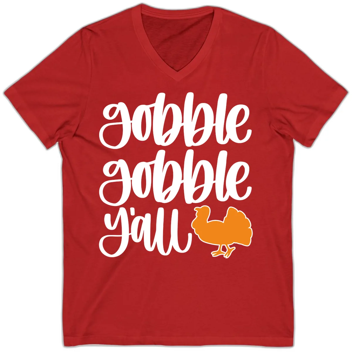 Gobble Gobble Y'all Turkey Design V-Neck in Red