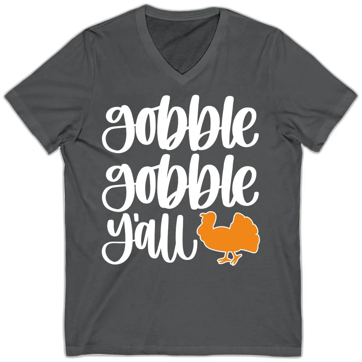 Gobble Gobble Y'all Turkey Design V-Neck in Asphalt