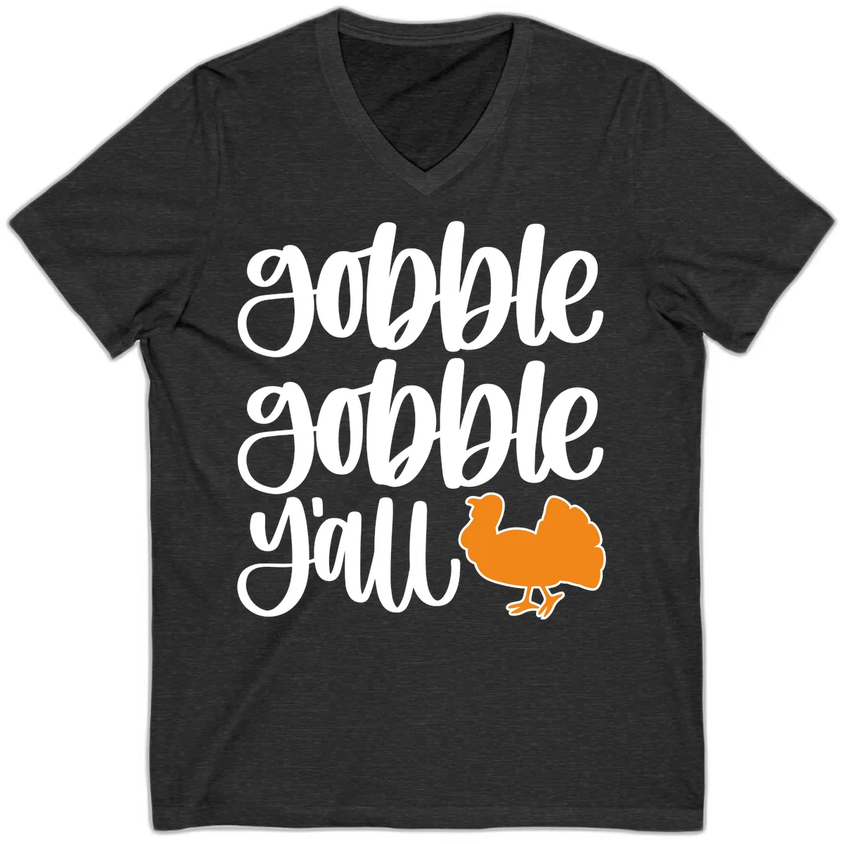 Gobble Gobble Y'all Turkey Design V-Neck in Dark Grey Heather