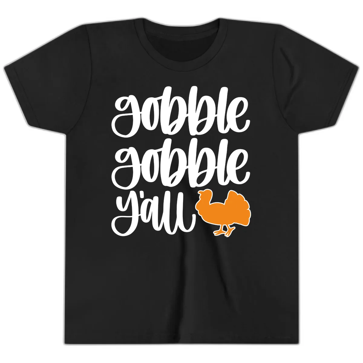 Gobble Gobble Y'all Turkey Design Youth T-Shirt in Black