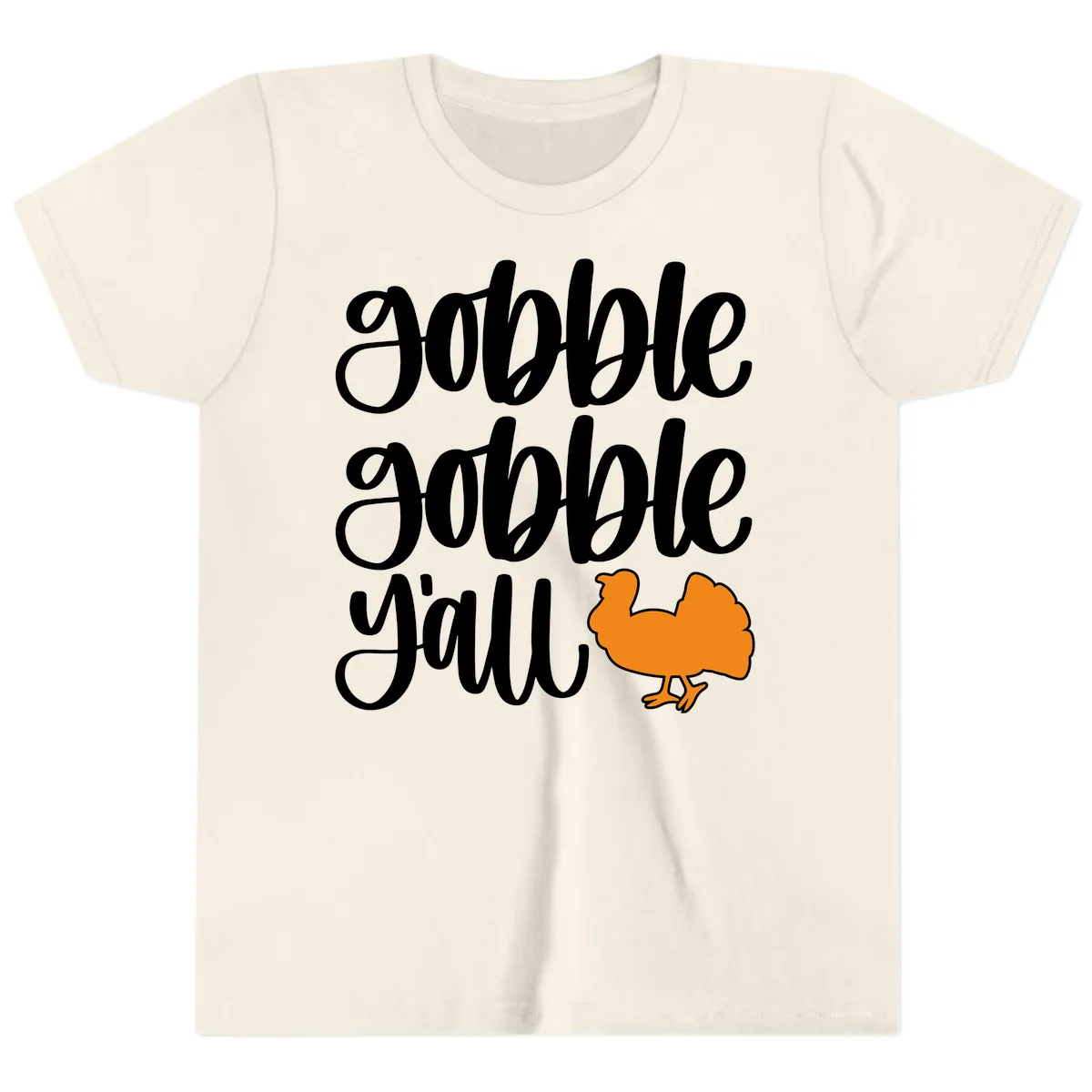 Gobble Gobble Y'all Turkey Design Youth T-Shirt in Natural