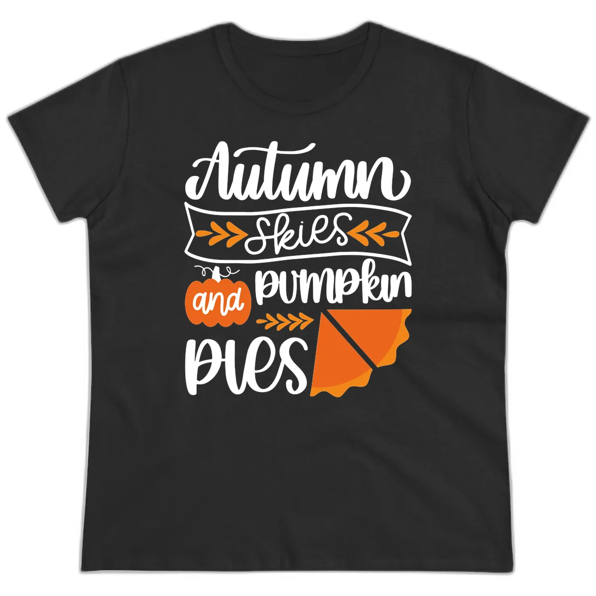 Autumn Skies and Pumpkin Pies Design Ladies Tee in Black
