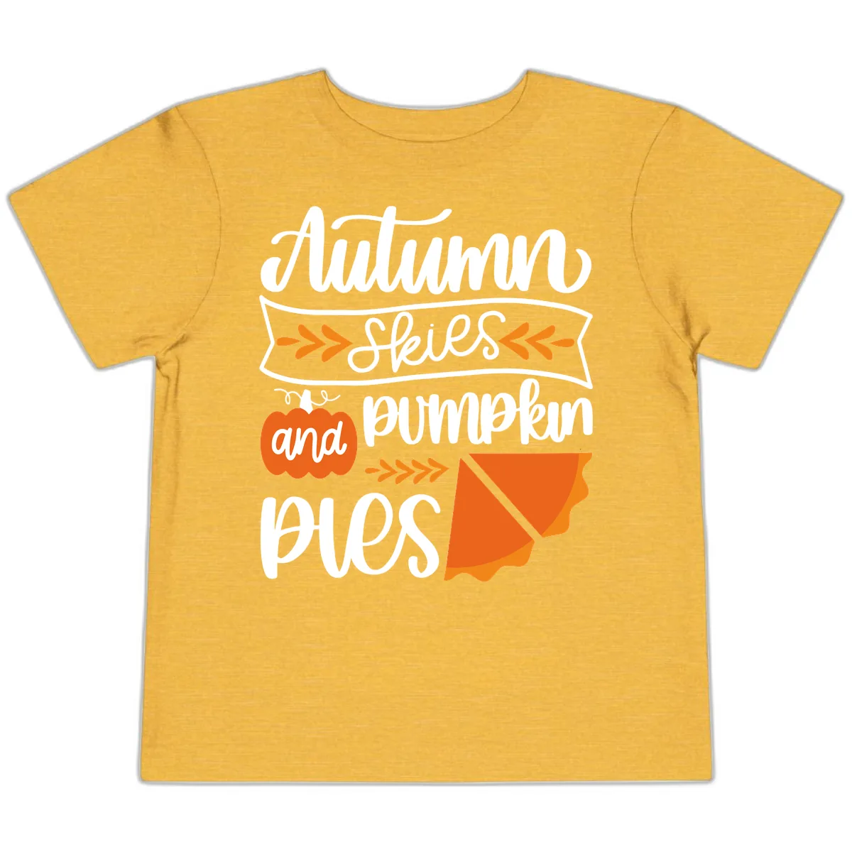 Autumn Skies and Pumpkin Pies Design Toddler T-Shirt in Heather Yellow Gold
