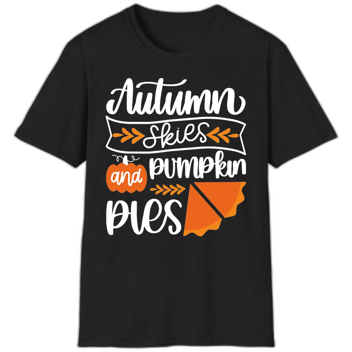 Autumn Skies and Pumpkin Pies Design T-Shirt in Black