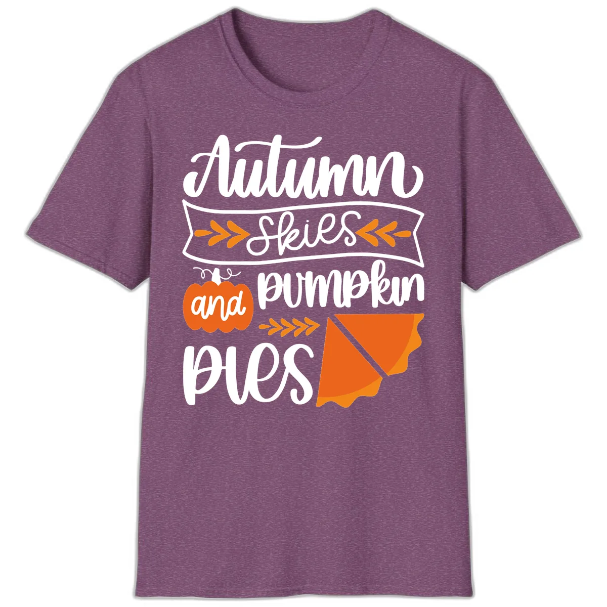 Autumn Skies and Pumpkin Pies Design T-Shirt in Heather Maroon