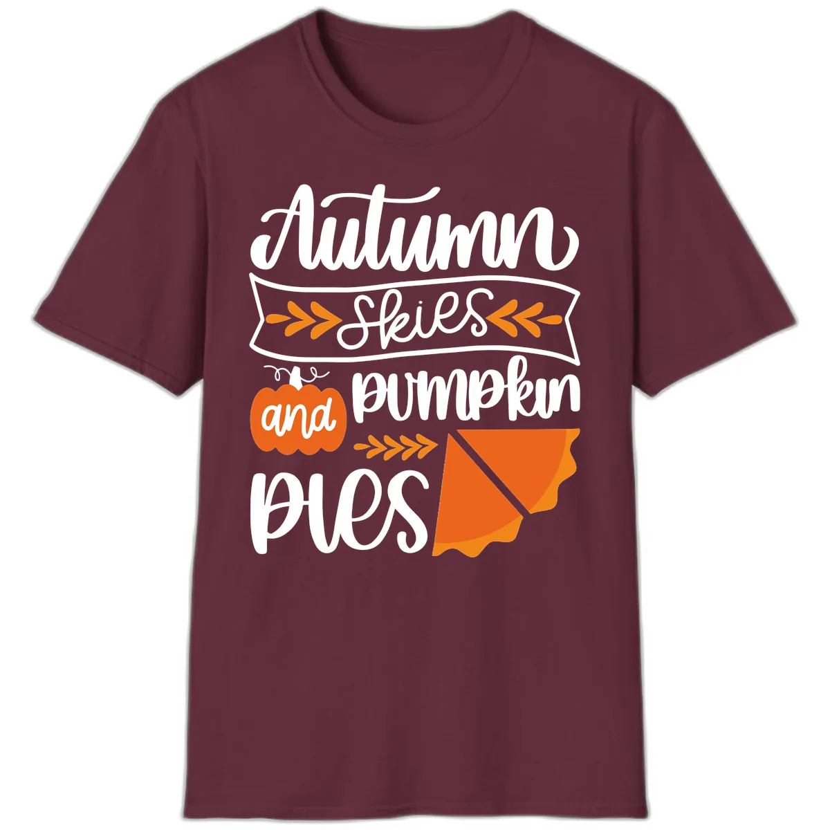 Autumn Skies and Pumpkin Pies Design T-Shirt in Maroon