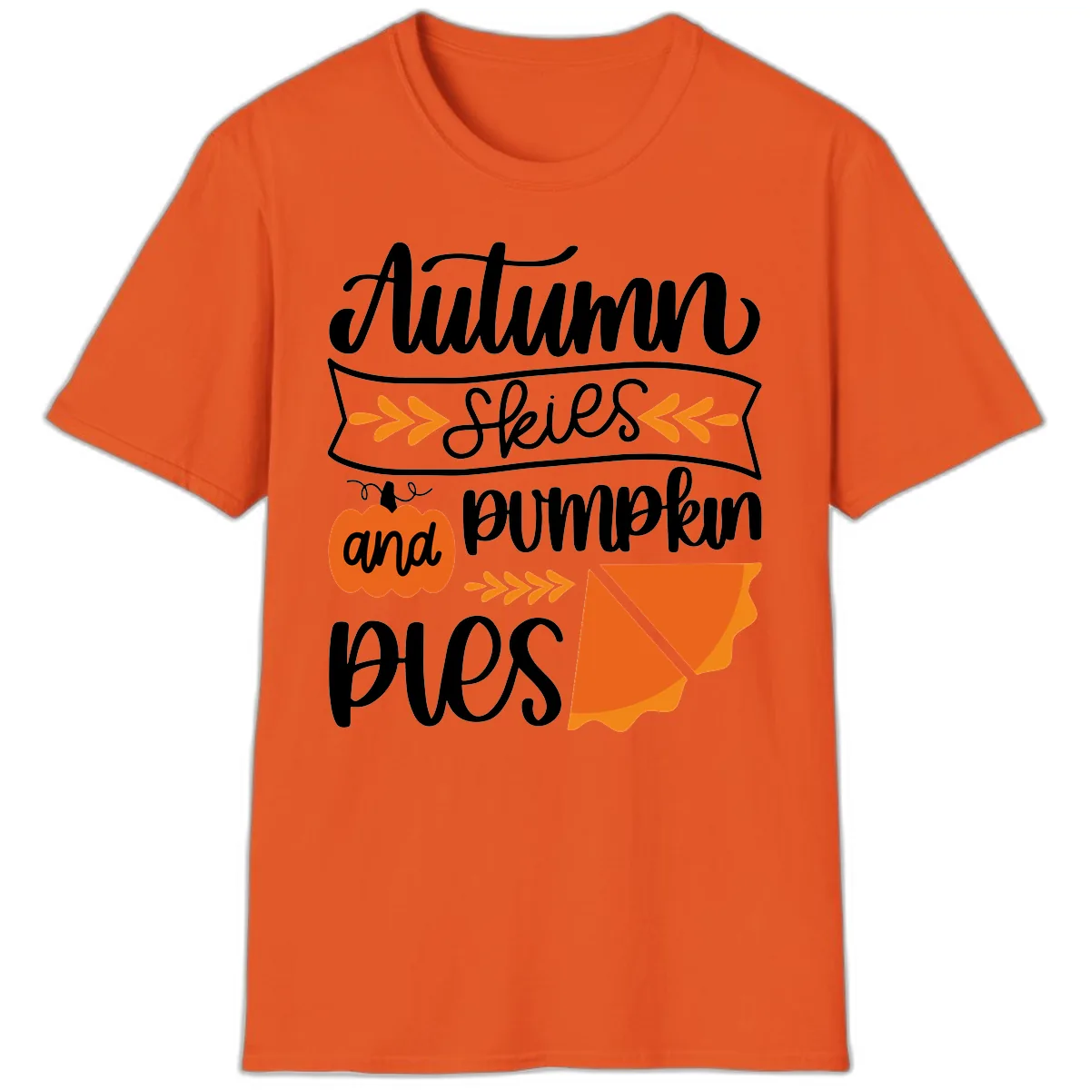 Autumn Skies and Pumpkin Pies Design T-Shirt in Orange