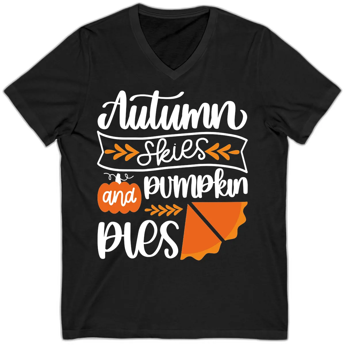 Autumn Skies and Pumpkin Pies Design V-Neck in Black
