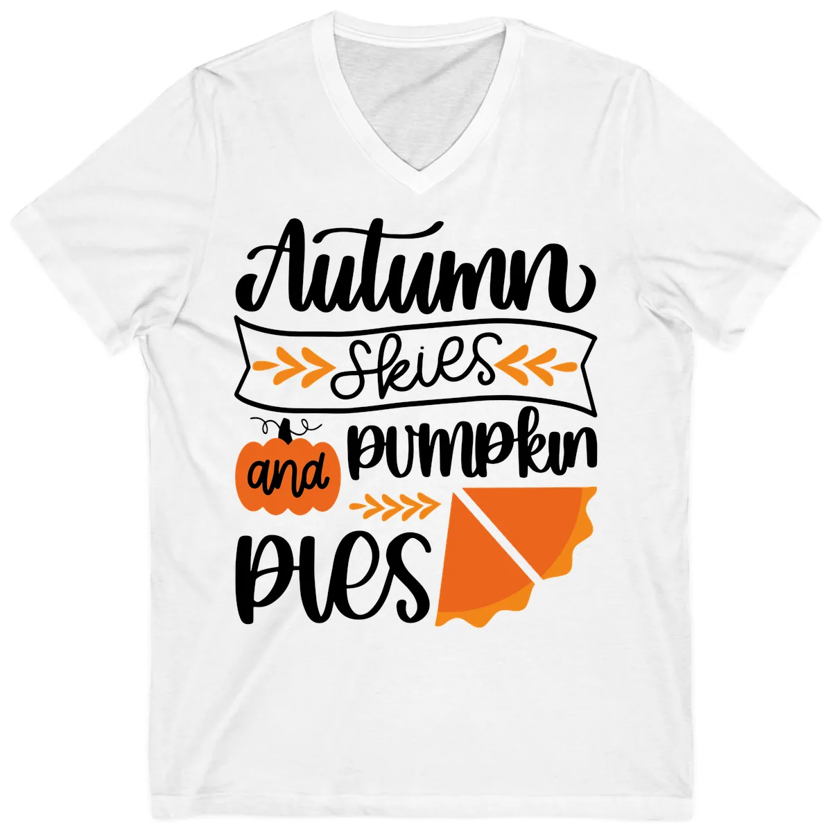 Autumn Skies and Pumpkin Pies Design V-Neck in White
