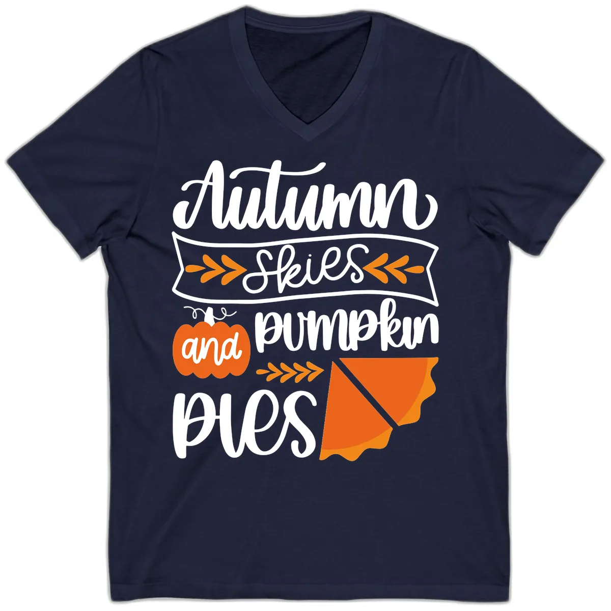 Autumn Skies and Pumpkin Pies Design V-Neck in Navy