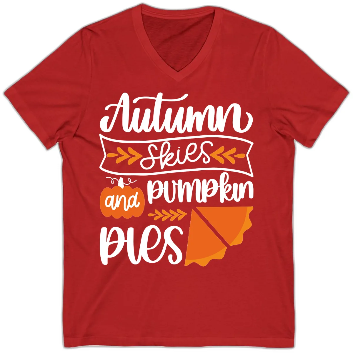 Autumn Skies and Pumpkin Pies Design V-Neck in Red