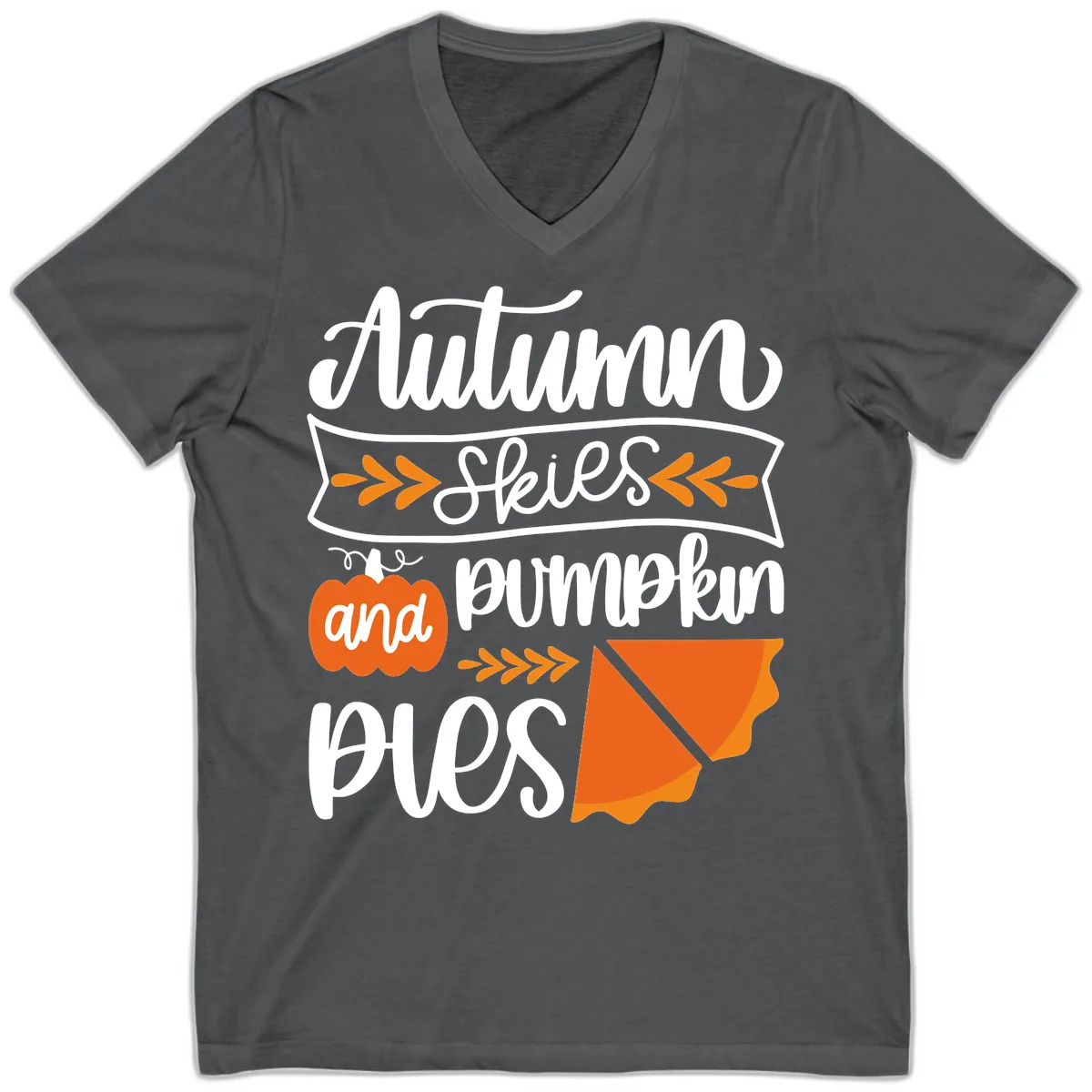 Autumn Skies and Pumpkin Pies Design V-Neck in Asphalt