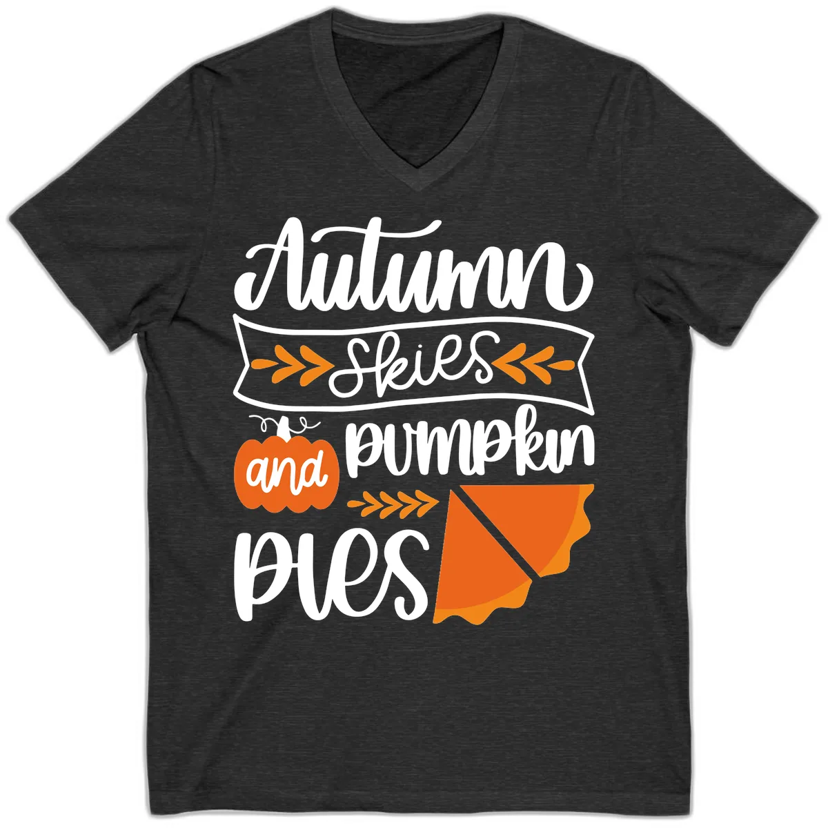 Autumn Skies and Pumpkin Pies Design V-Neck in Dark Grey Heather