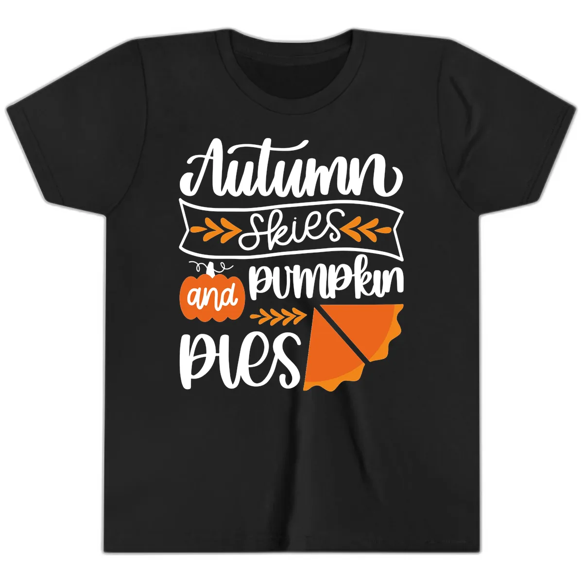 Autumn Skies and Pumpkin Pies Design Youth T-Shirt in Black