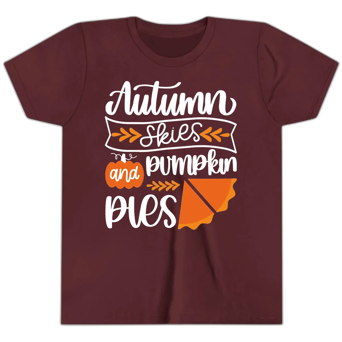 Autumn Skies and Pumpkin Pies Design Youth T-Shirt in Maroon