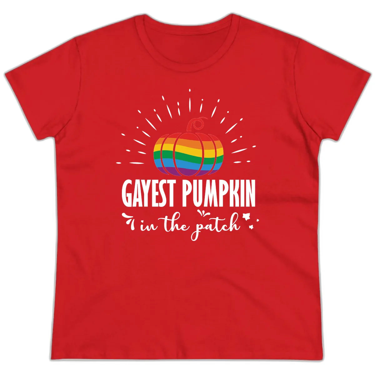 Gayest Pumpkin In The Patch Ladies Tee in Red