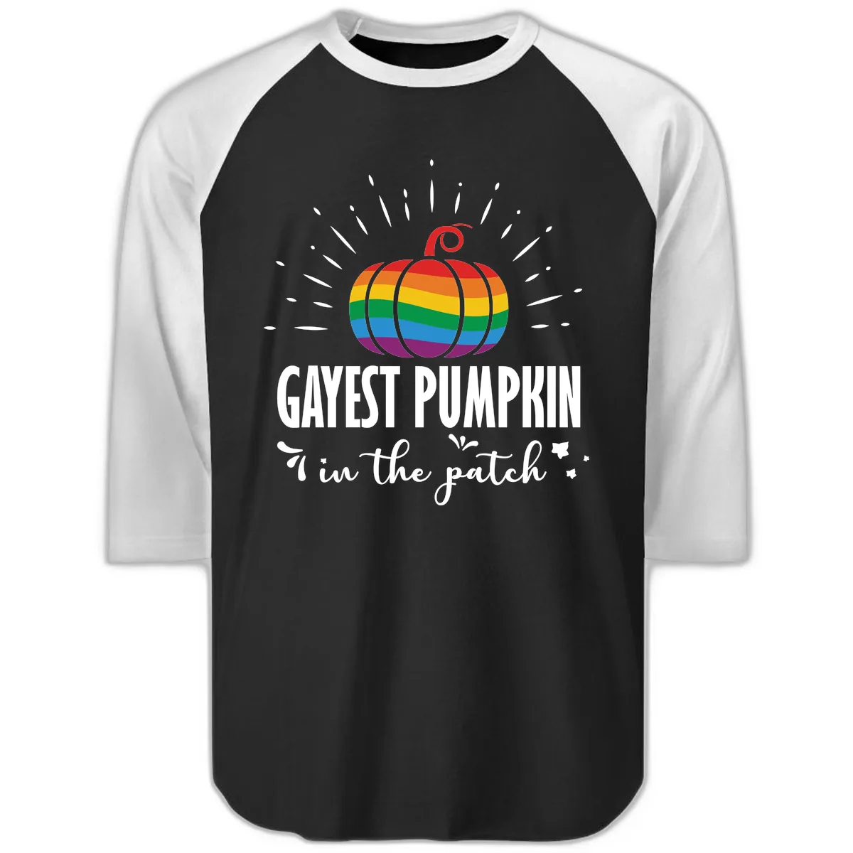 Gayest Pumpkin In The Patch Raglan 3/4 in Black White