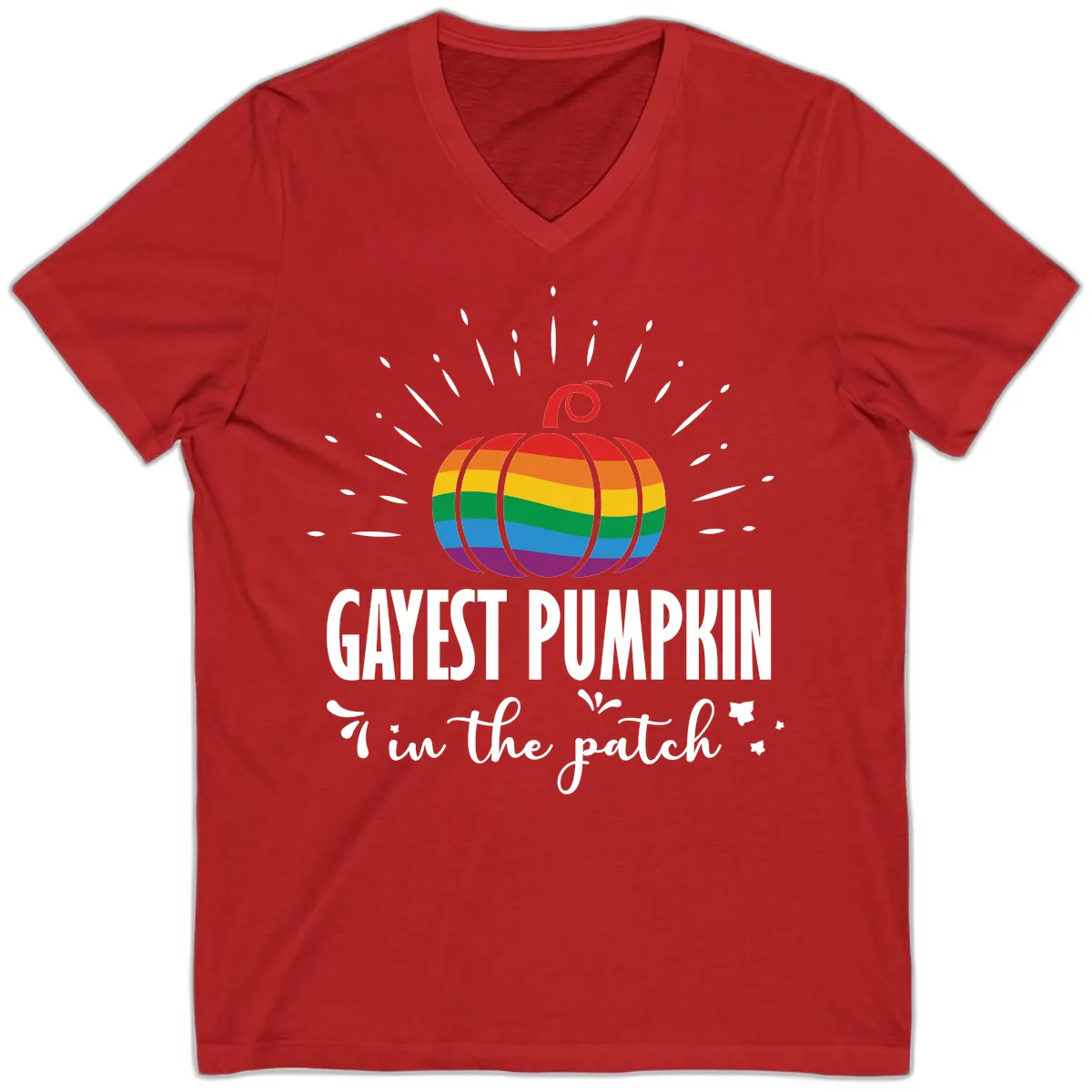 Gayest Pumpkin In The Patch V-Neck in Red