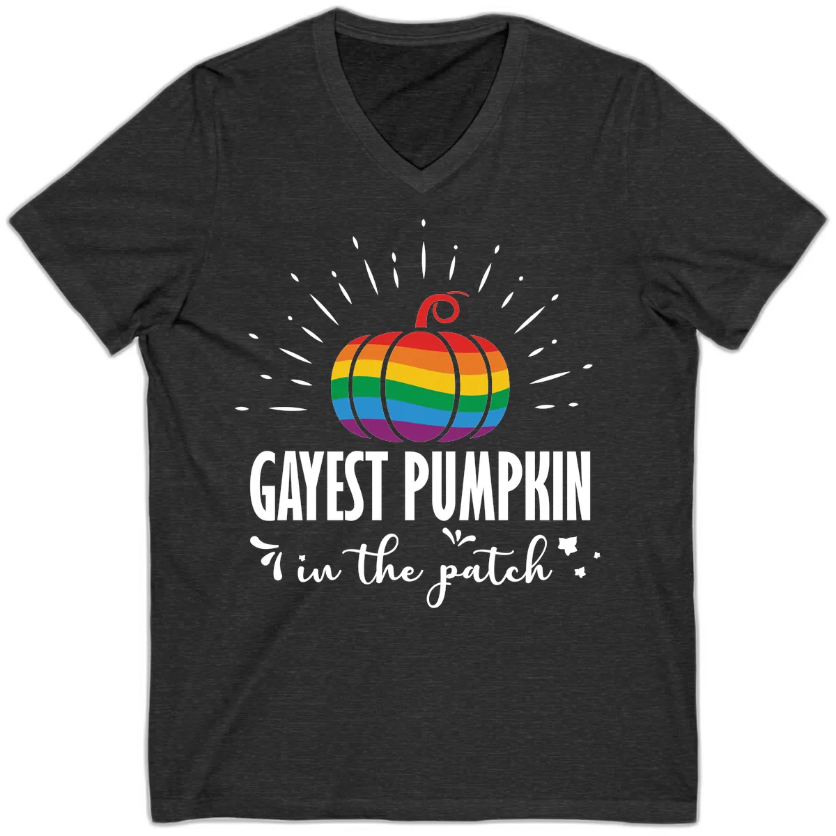 Gayest Pumpkin In The Patch V-Neck in Dark Grey Heather