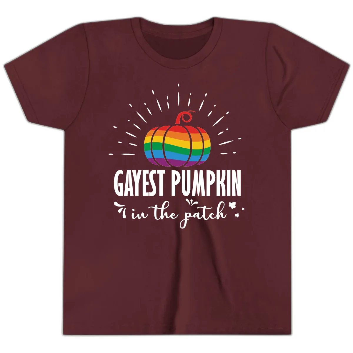 Gayest Pumpkin In The Patch Youth T-Shirt in Maroon