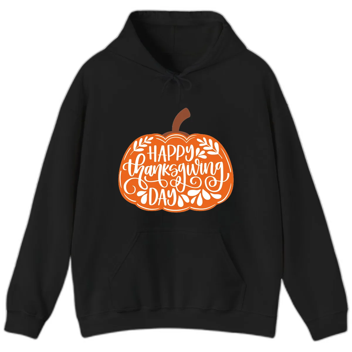 Happy Thanksgiving Pumpkin Design Hoodie in Black
