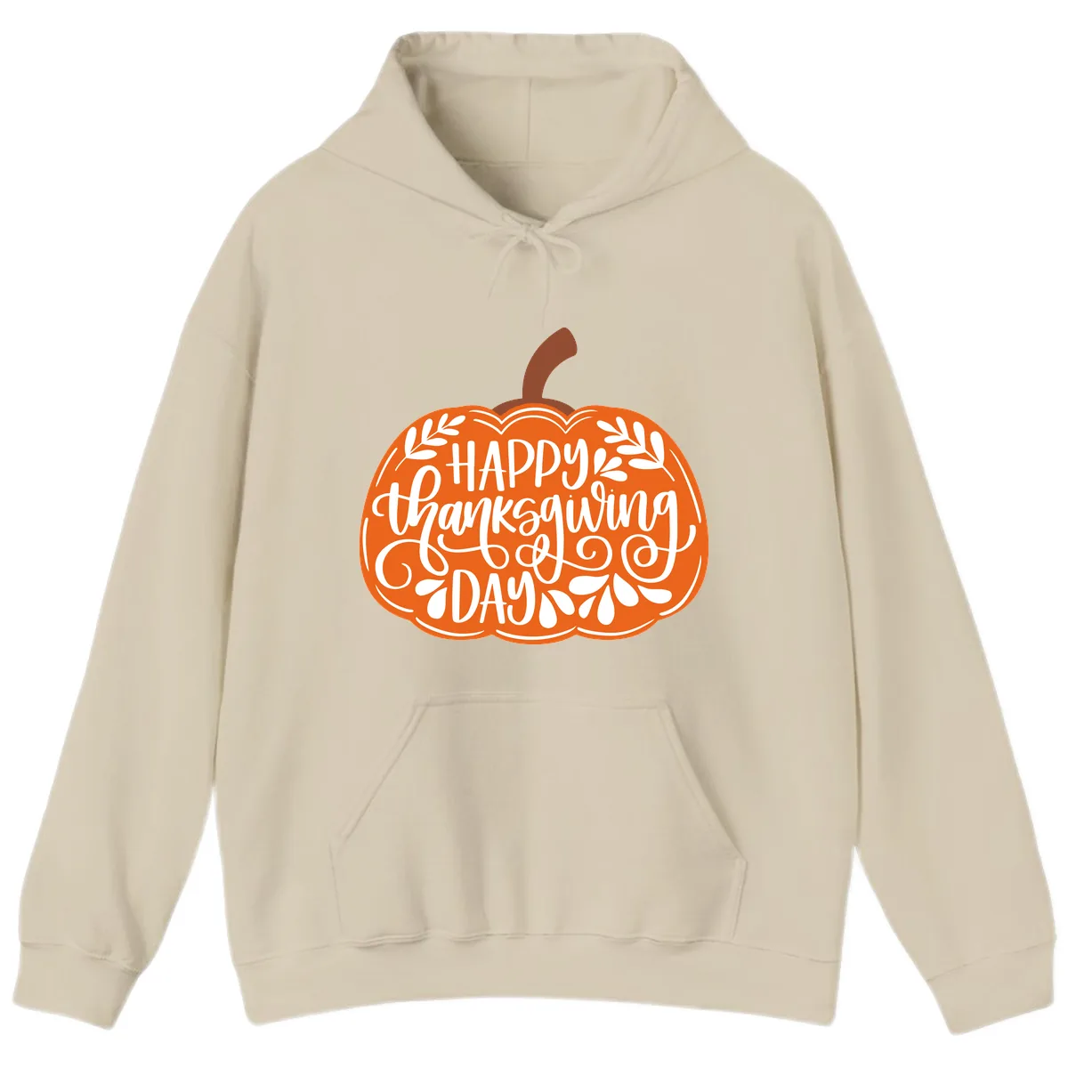 Happy Thanksgiving Pumpkin Design Hoodie in Sand