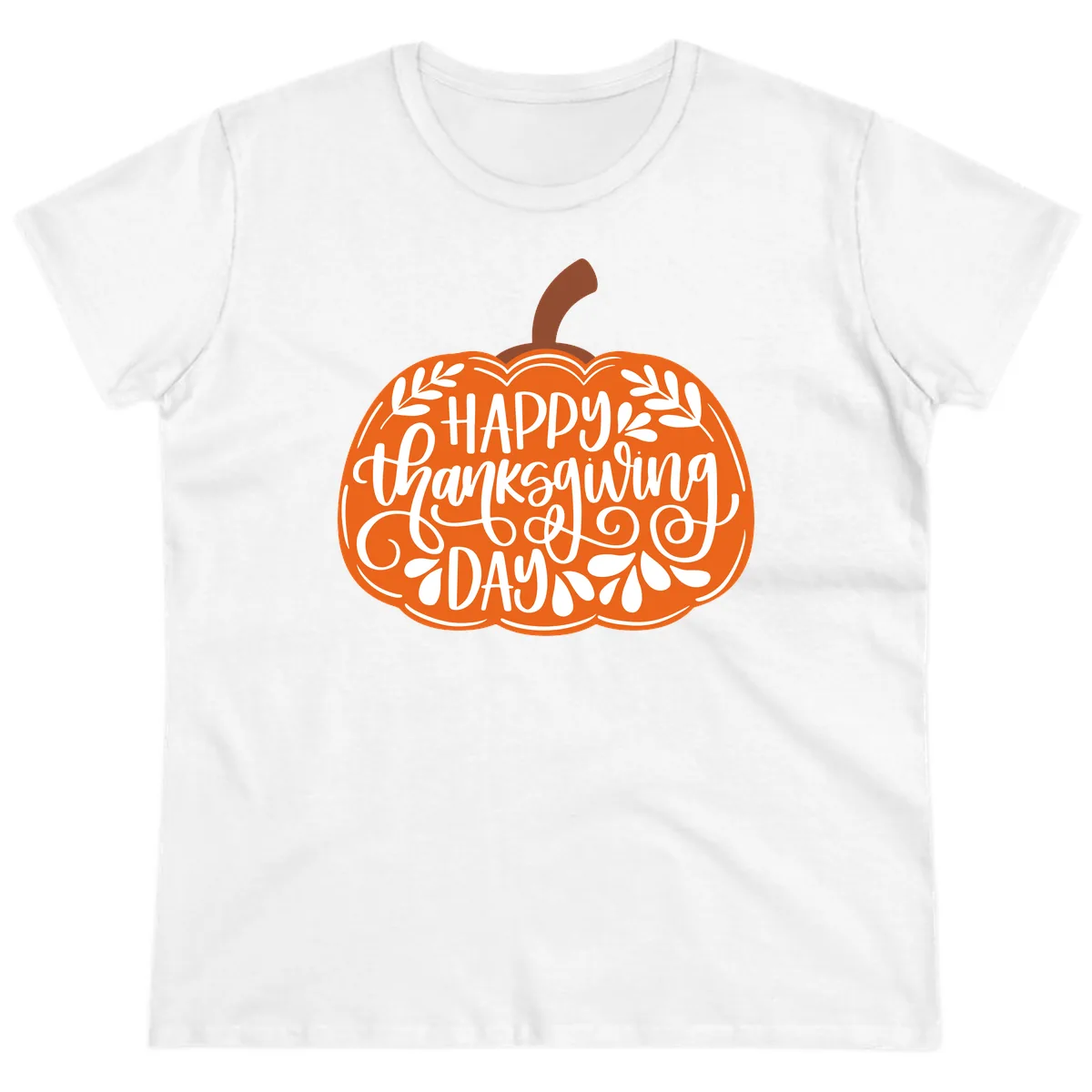 Happy Thanksgiving Pumpkin Design Ladies Tee in White