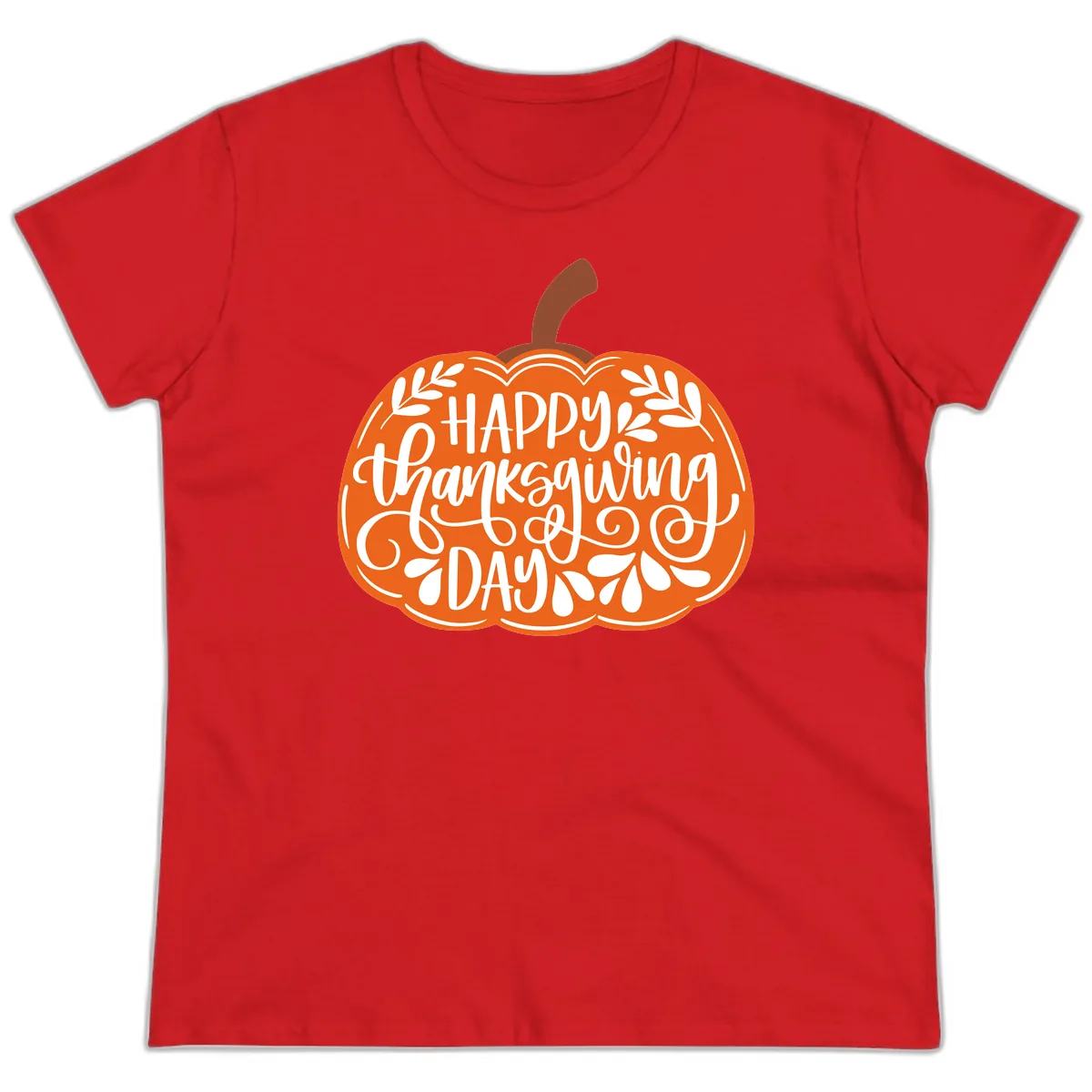 Happy Thanksgiving Pumpkin Design Ladies Tee in Red