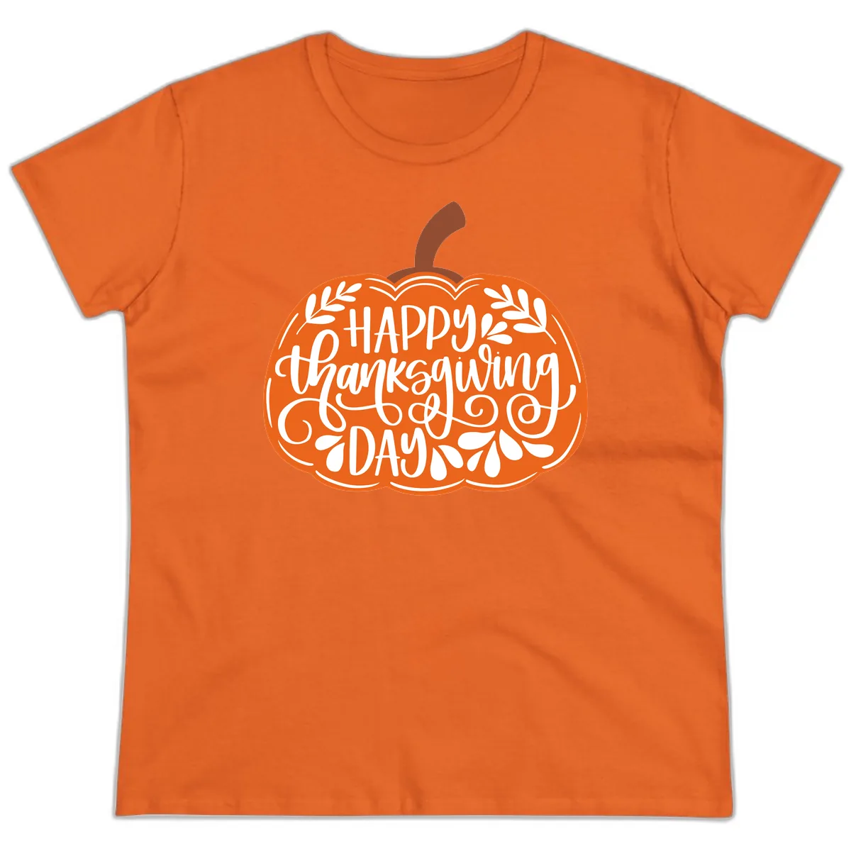 Happy Thanksgiving Pumpkin Design Ladies Tee in Orange