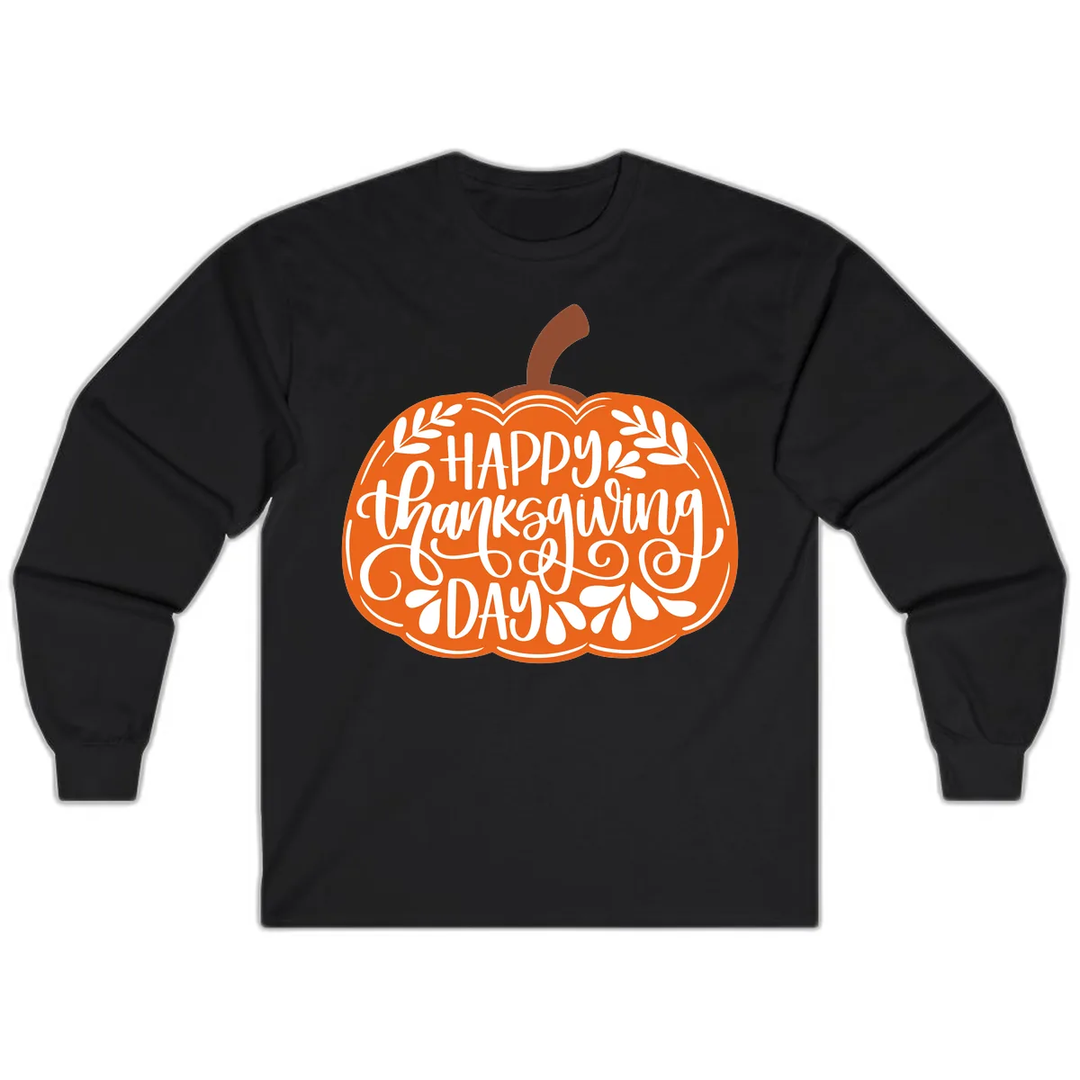 Happy Thanksgiving Pumpkin Design Long Sleeve in Black