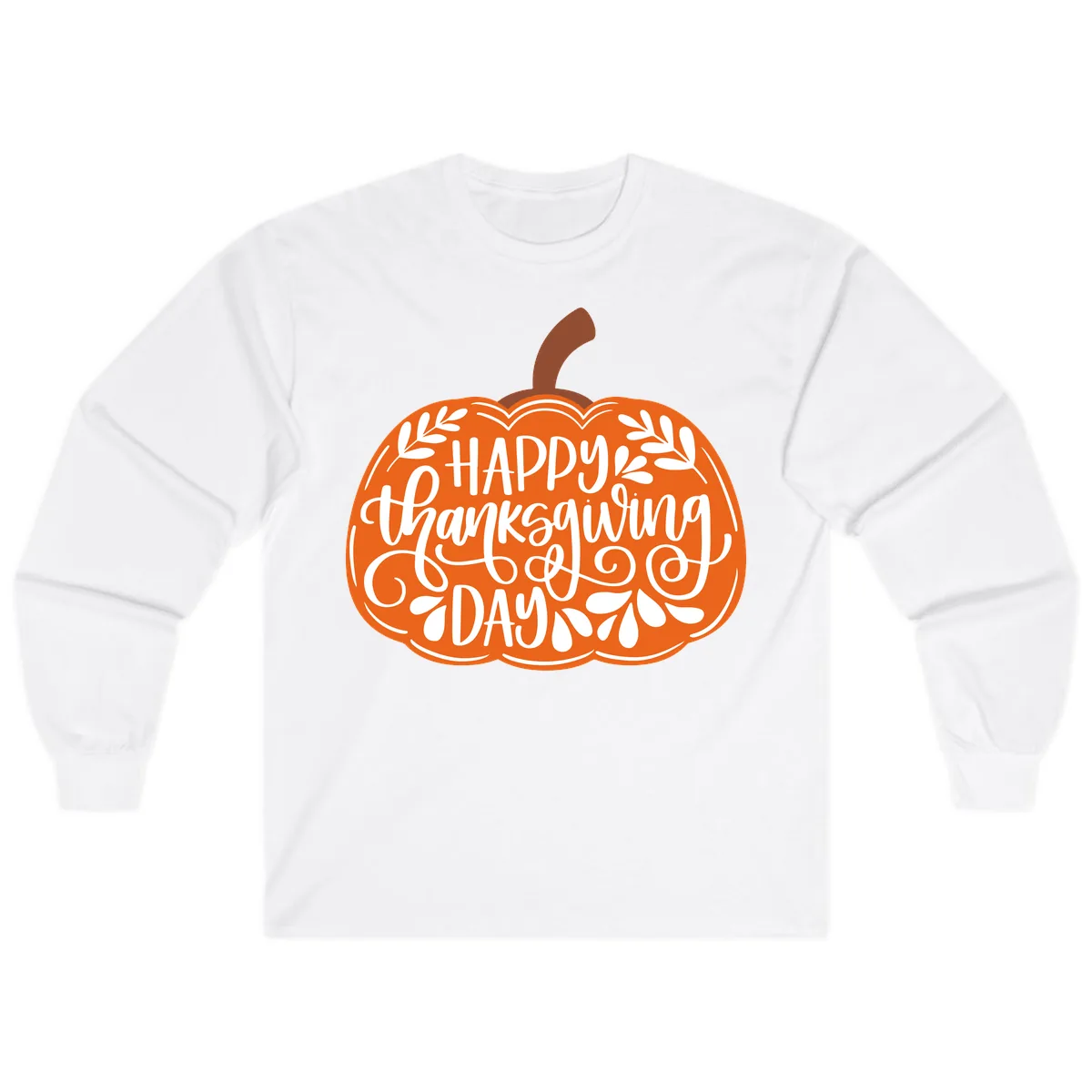 Happy Thanksgiving Pumpkin Design Long Sleeve in White