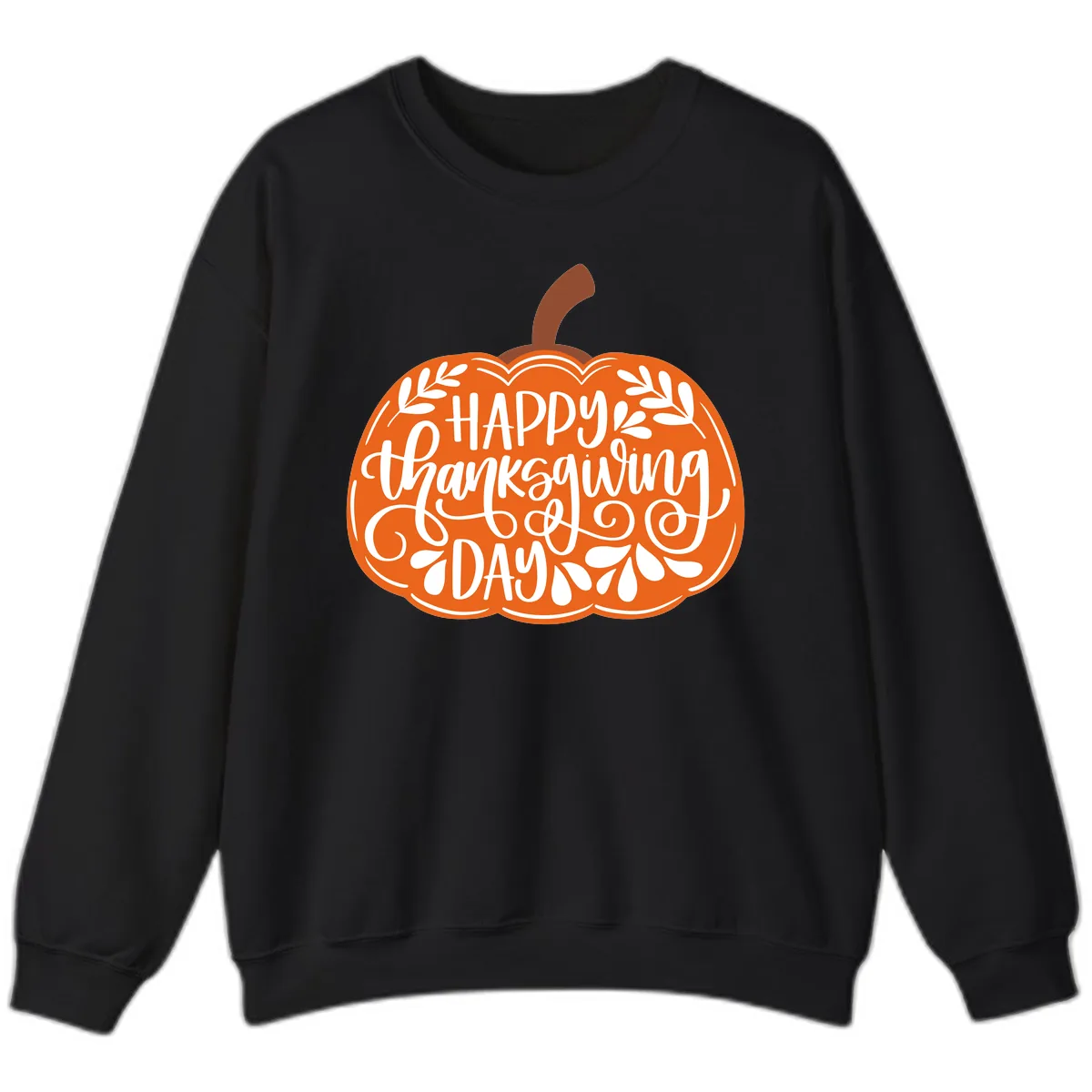 Happy Thanksgiving Pumpkin Design Sweatshirt in Black