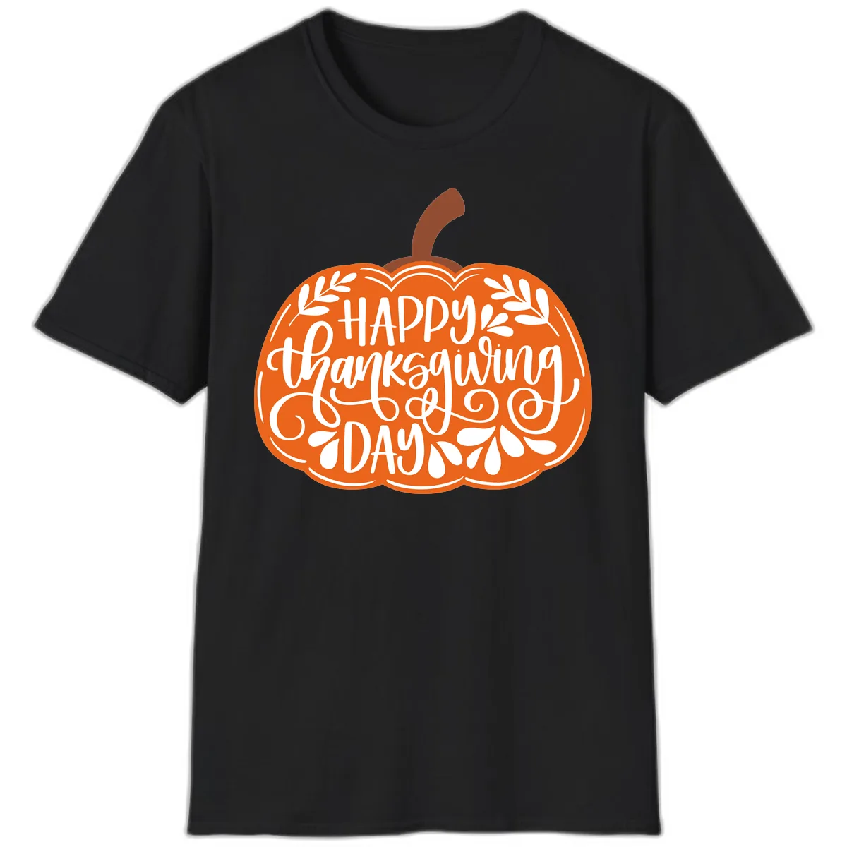 Happy Thanksgiving Pumpkin Design T-Shirt in Black