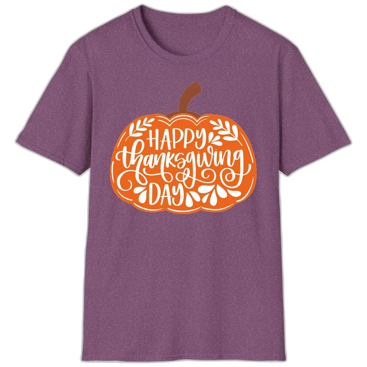 Happy Thanksgiving Pumpkin Design T-Shirt in Heather Maroon