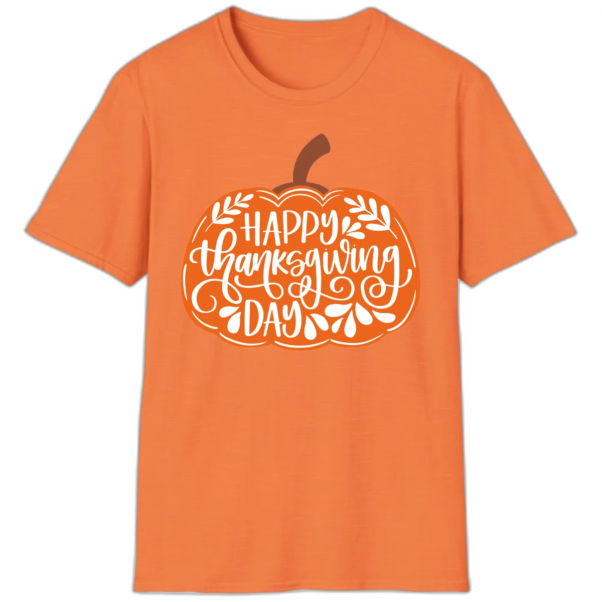 Happy Thanksgiving Pumpkin Design T-Shirt in Heather Orange