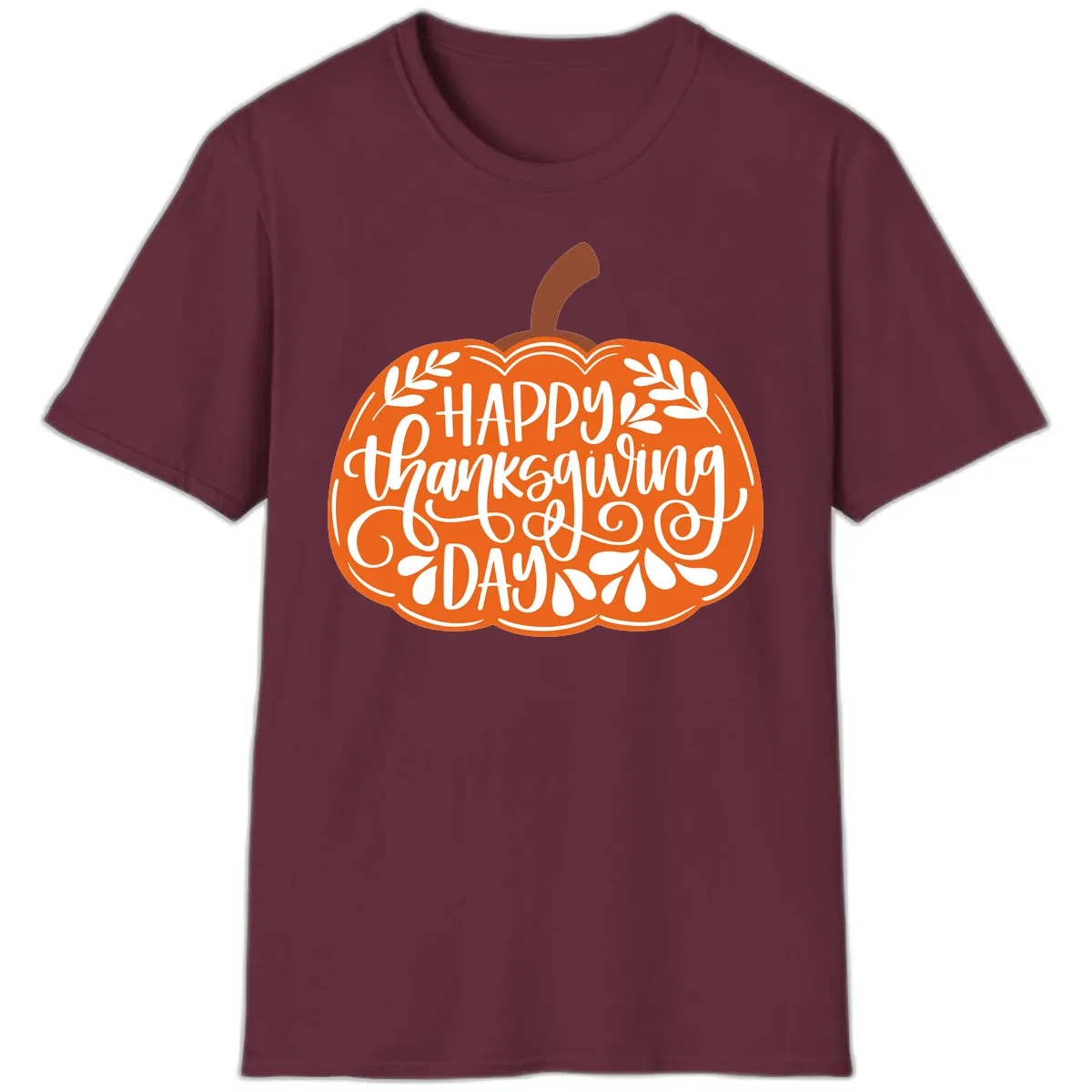 Happy Thanksgiving Pumpkin Design T-Shirt in Maroon