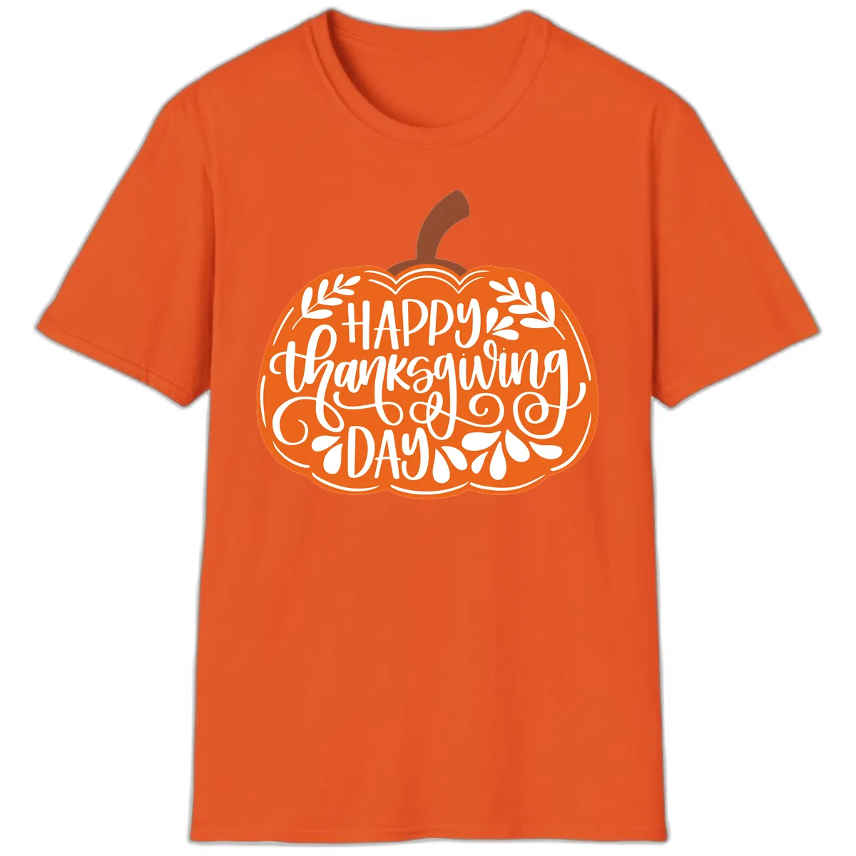 Happy Thanksgiving Pumpkin Design T-Shirt in Orange