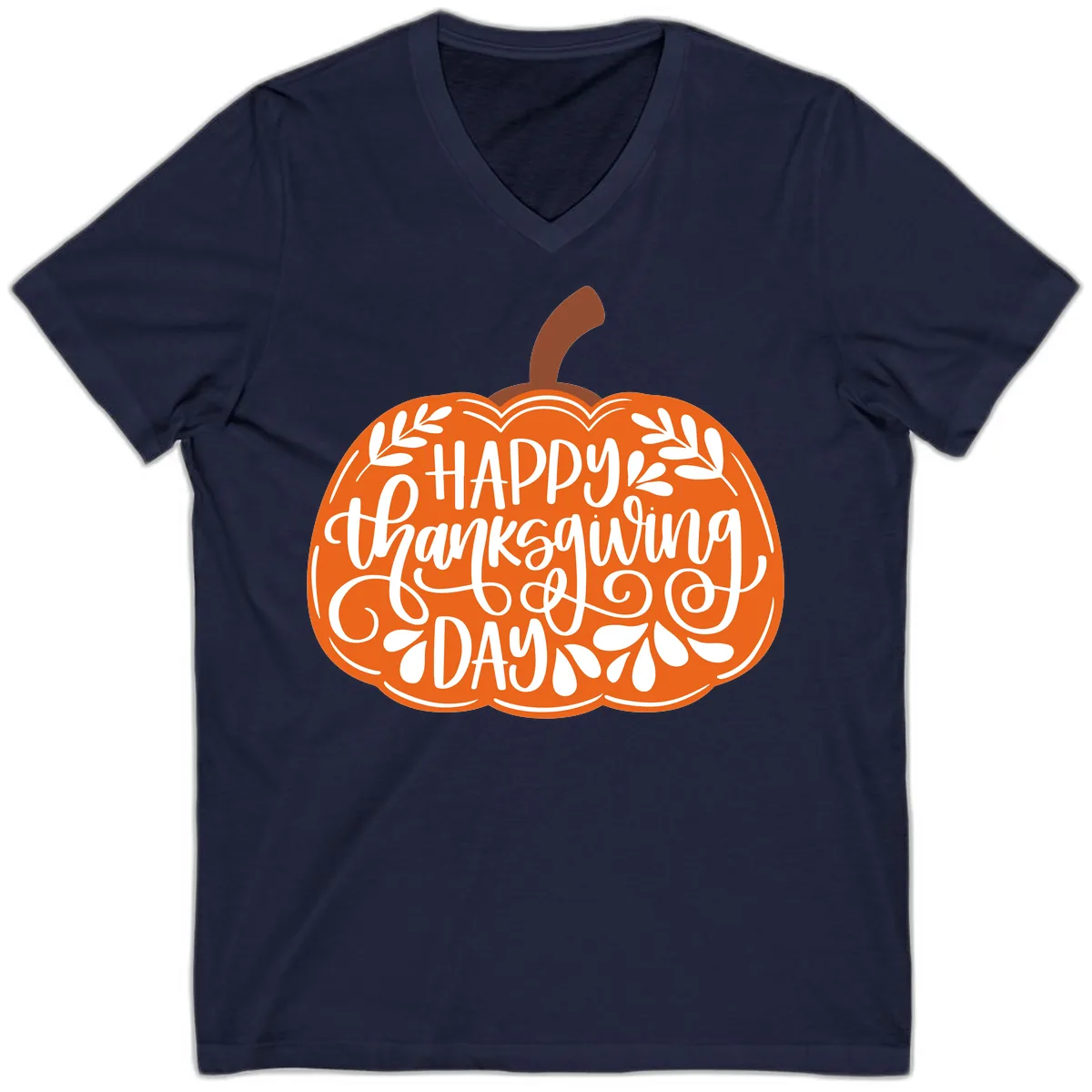 Happy Thanksgiving Pumpkin Design V-Neck in Navy