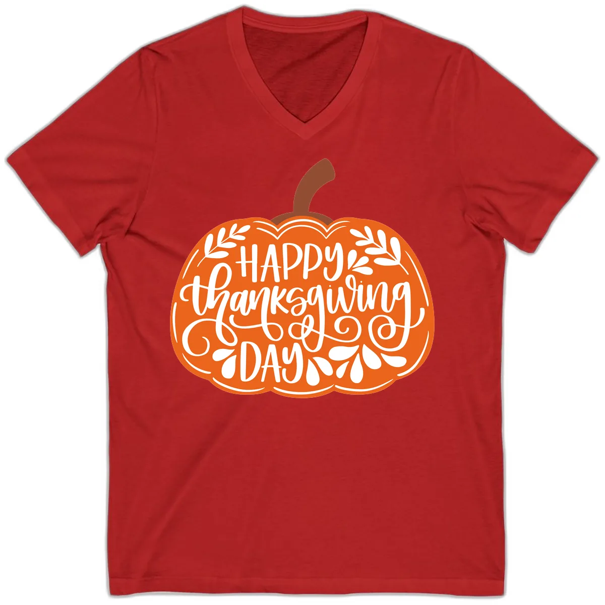 Happy Thanksgiving Pumpkin Design V-Neck in Red