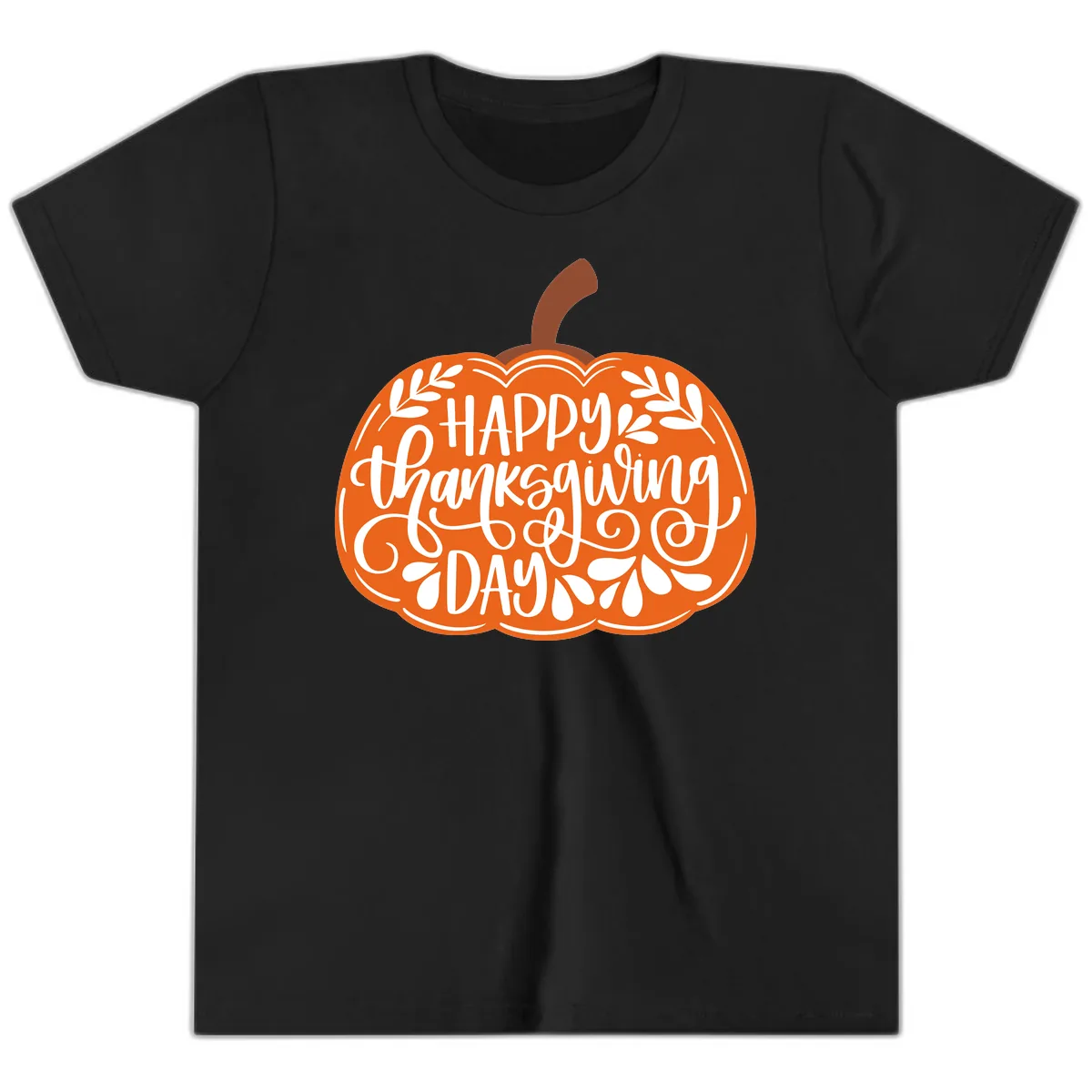 Happy Thanksgiving Pumpkin Design Youth T-Shirt in Black
