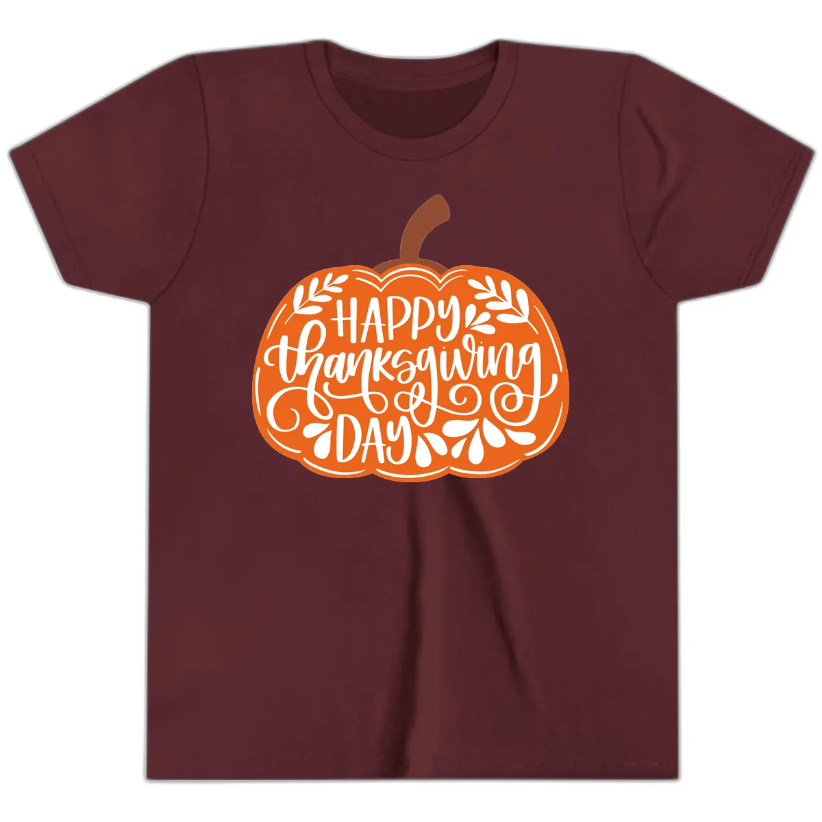 Happy Thanksgiving Pumpkin Design Youth T-Shirt in Maroon