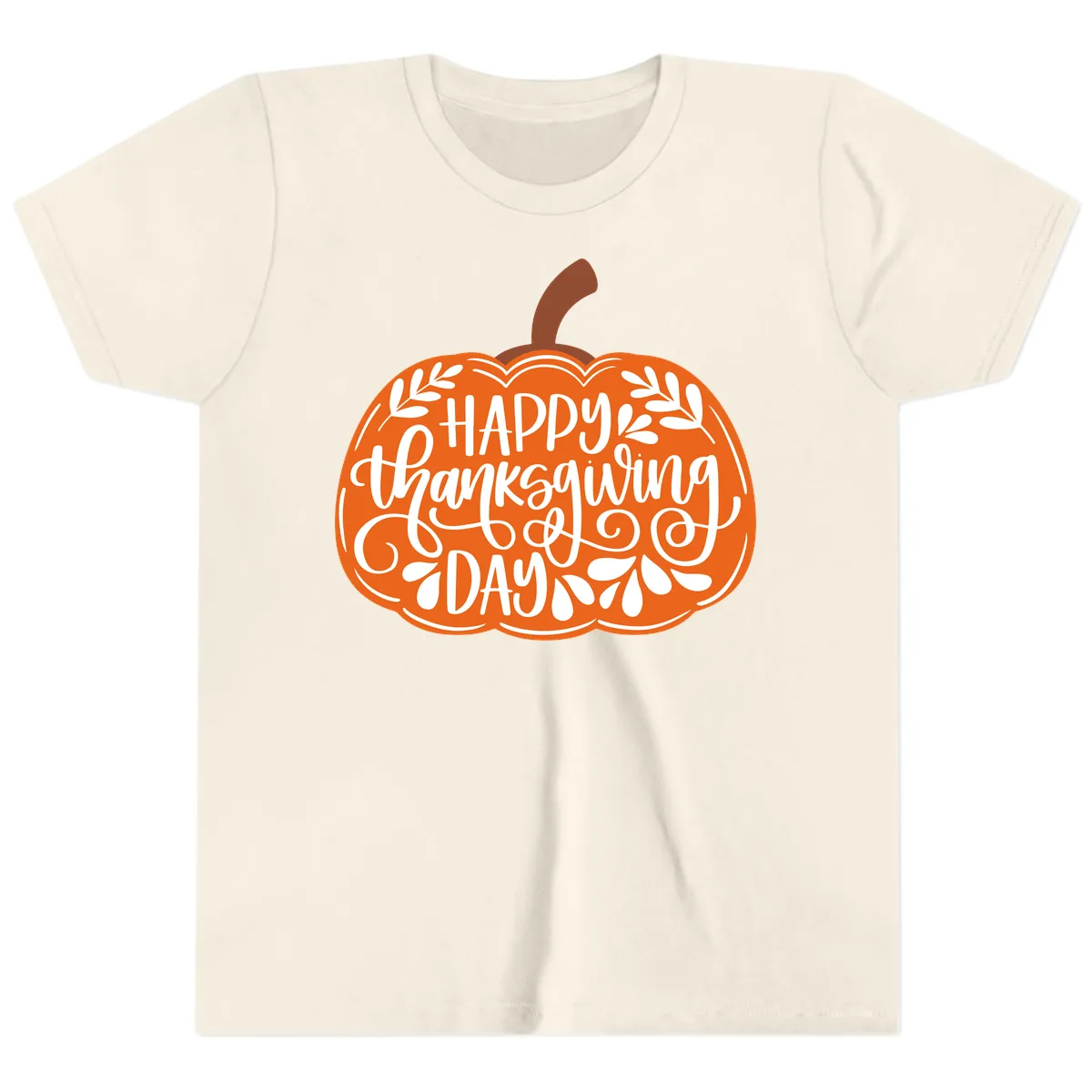 Happy Thanksgiving Pumpkin Design Youth T-Shirt in Natural