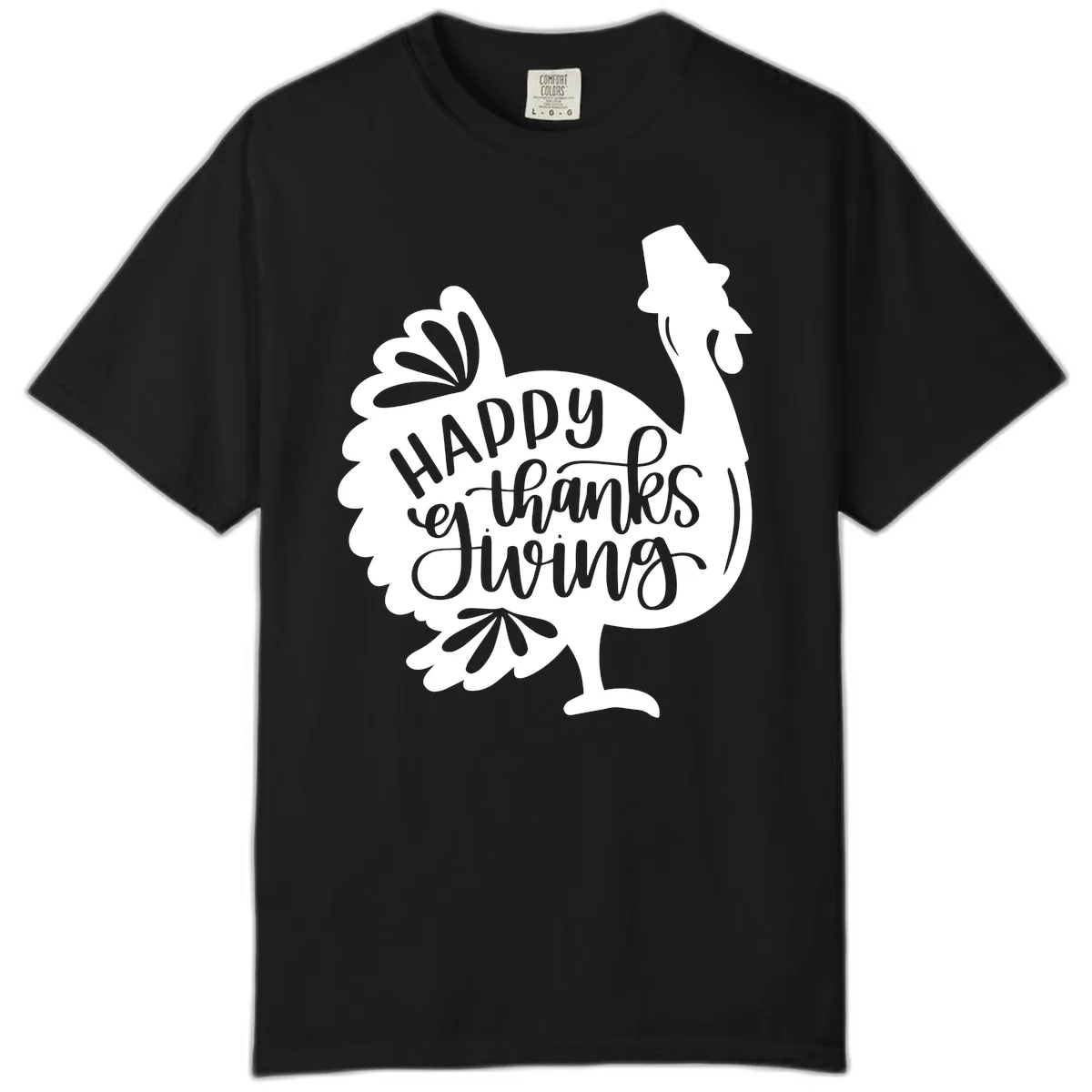 Happy Thanksgiving Turkey Typography Comfort Color in Black